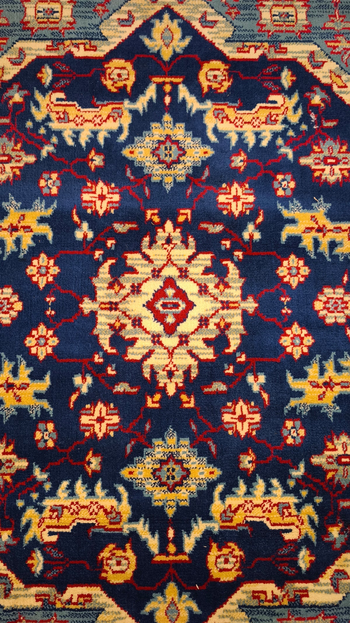 93921 Tappeto in fibra naturale blu e rosso con decoro a motivo floreale 120cm x 176cm