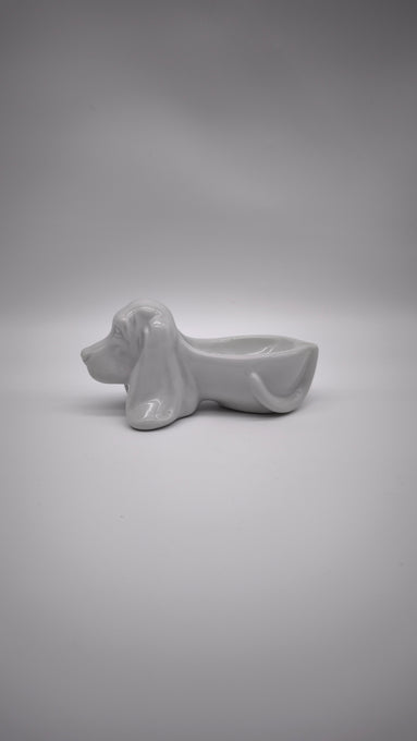 93811 Porta cenere Basset Hound in ceramica bianca