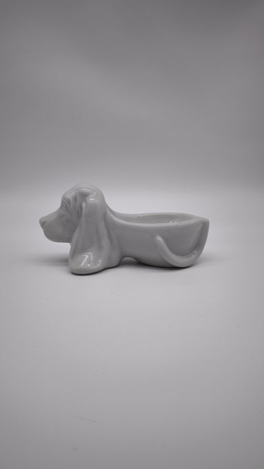 93811 Porta cenere Basset Hound in ceramica bianca