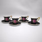 93826 Set n 4 tazzine con piattino in ceramica Limoges Sévrès nere con decorazione rose