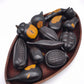93945 Set di frutta in legno etnico intagliato con vassoio