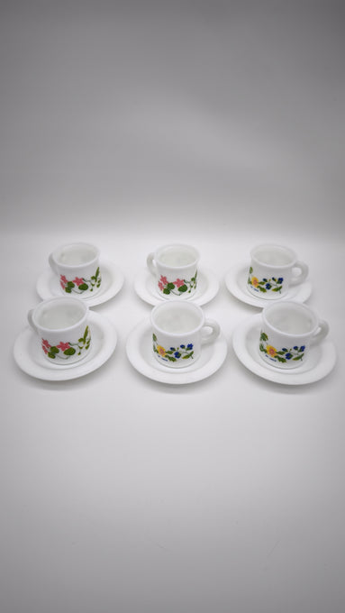 93915 Set n 6 tazzine con piattino in arcopal con decorazione a motivo floreale