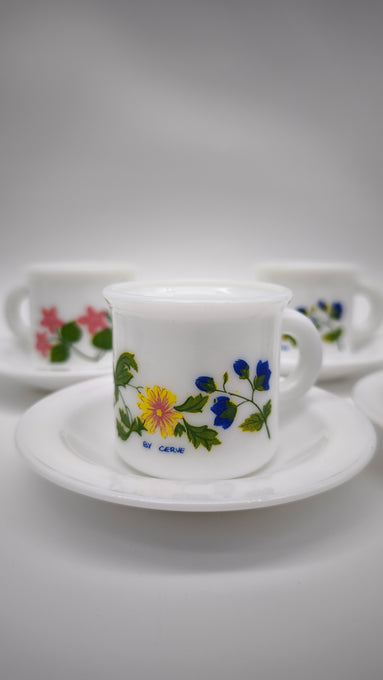 93915 Set n 6 tazzine con piattino in arcopal con decorazione a motivo floreale