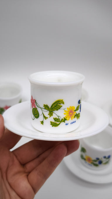 93915 Set n 6 tazzine con piattino in arcopal con decorazione a motivo floreale