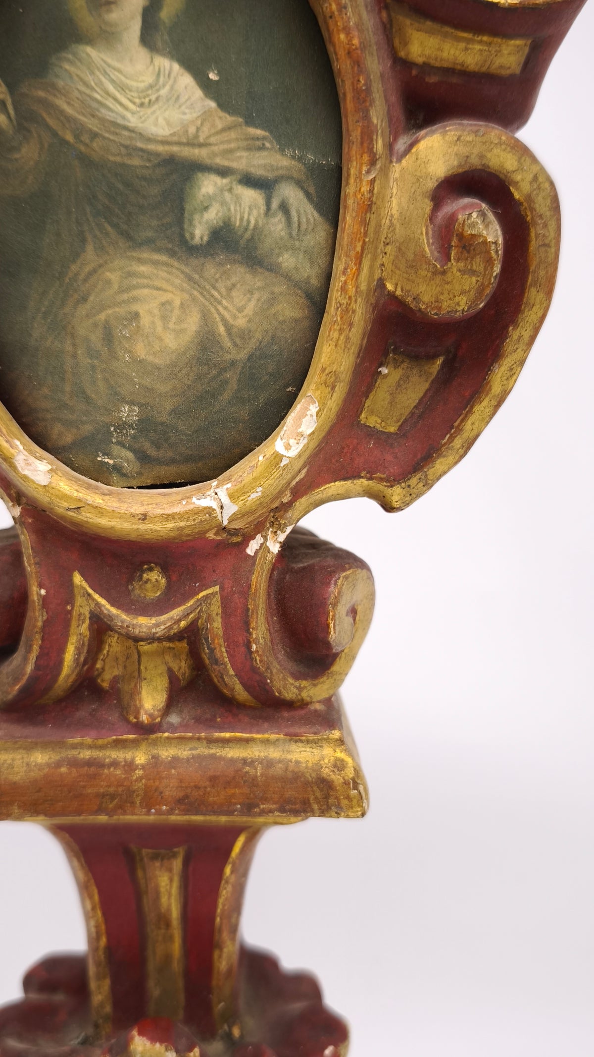 93786 Reliquiario ostensorio da tavolo in legno intagliato, XIX secolo