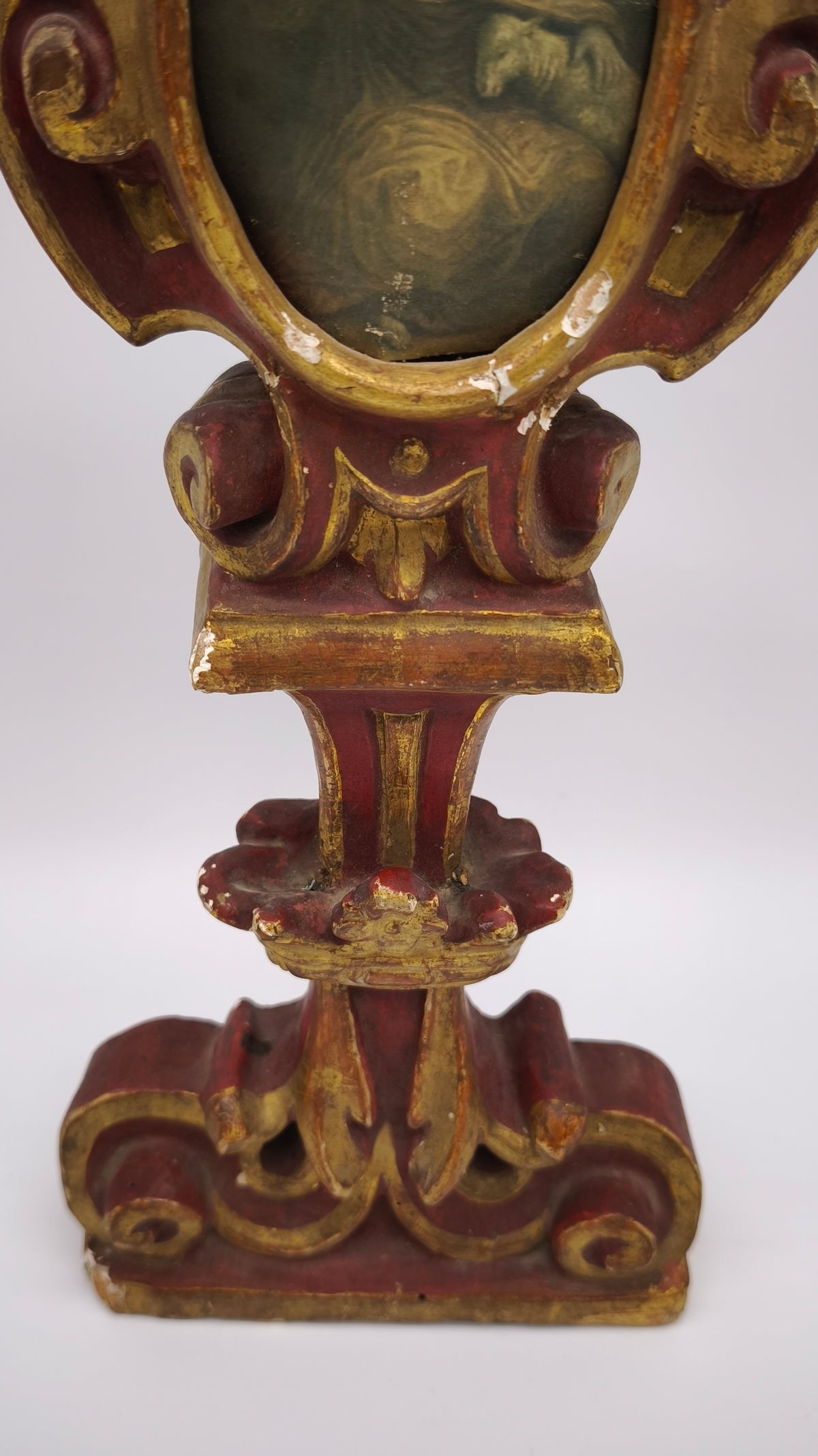 93786 Reliquiario ostensorio da tavolo in legno intagliato, XIX secolo