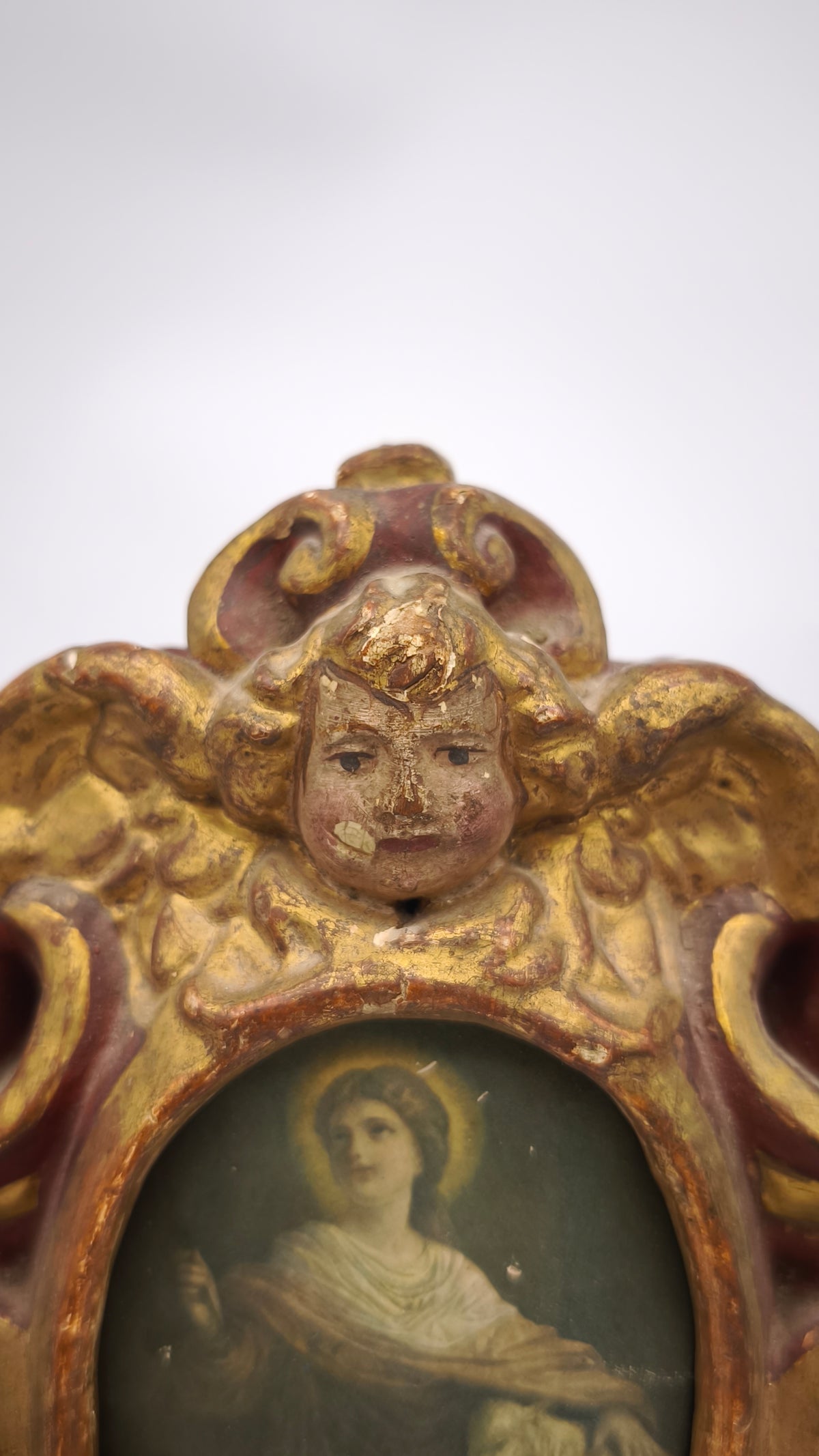 93786 Reliquiario ostensorio da tavolo in legno intagliato, XIX secolo