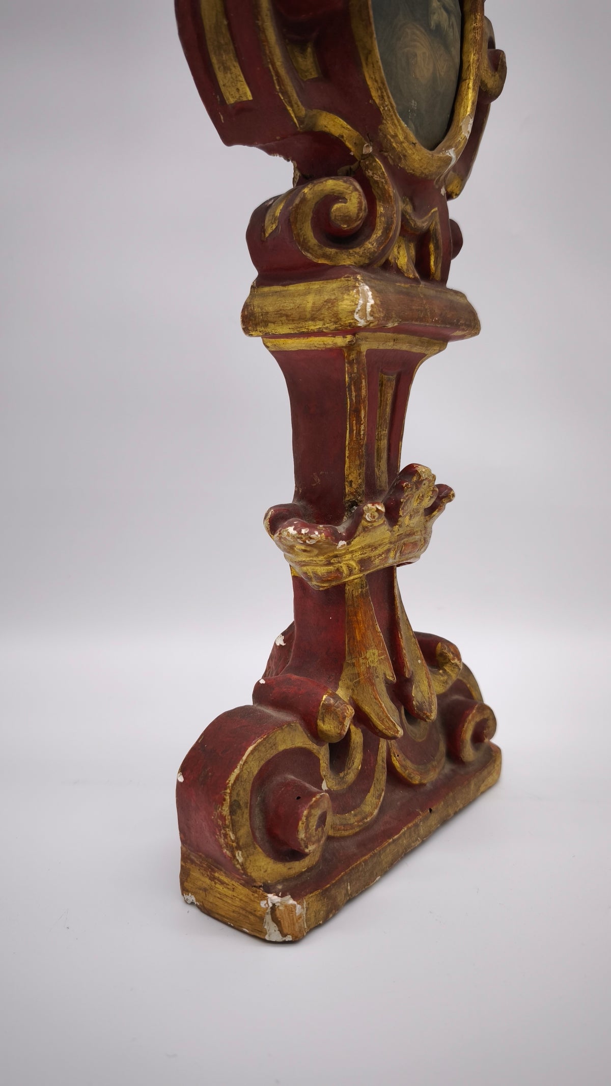 93786 Reliquiario ostensorio da tavolo in legno intagliato, XIX secolo