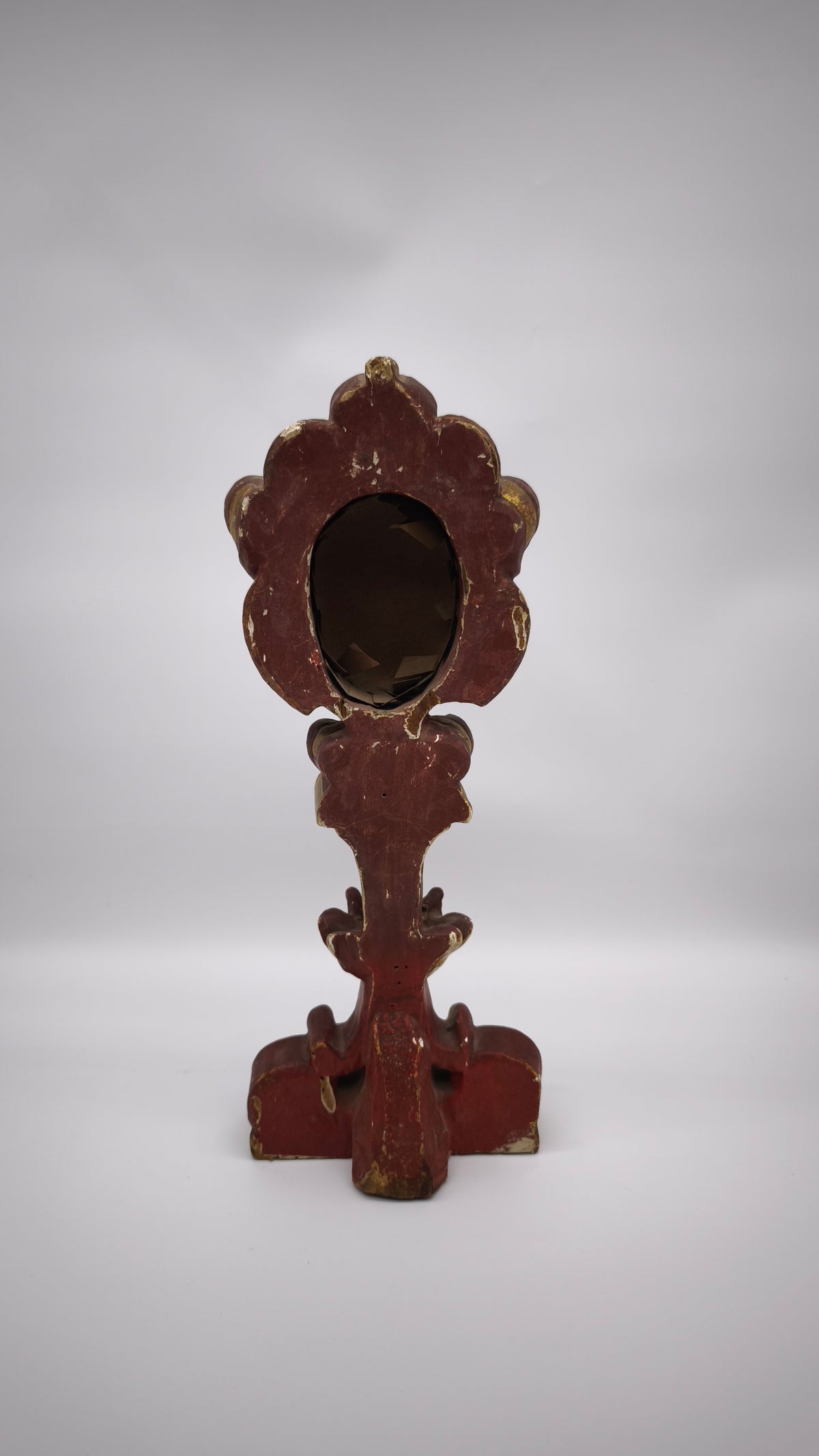 93786 Reliquiario ostensorio da tavolo in legno intagliato, XIX secolo