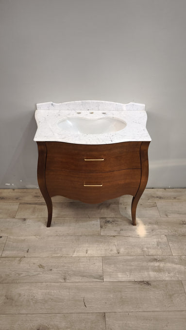 94134 Mobile lavabo in legno massello di noce e piano in marmo di Carrara