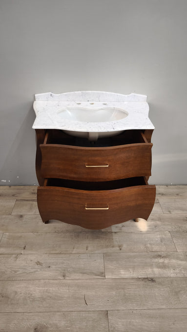 94134 Mobile lavabo in legno massello di noce e piano in marmo di Carrara