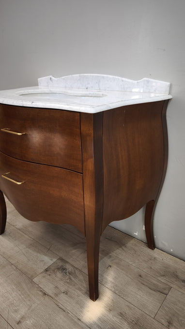 94134 Mobile lavabo in legno massello di noce e piano in marmo di Carrara