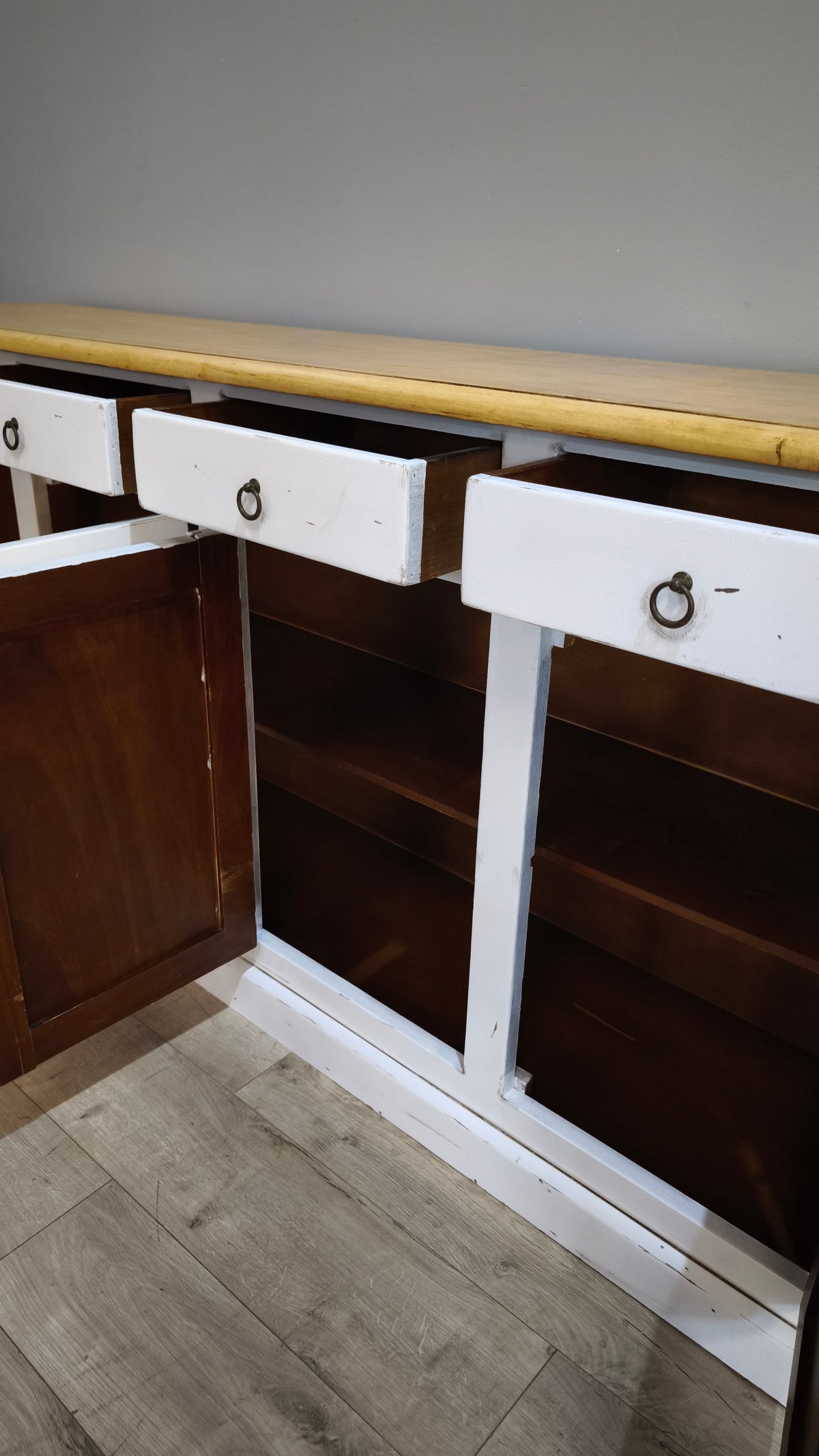 94259 Servante in legno dipinta bianca con piano sverniciato