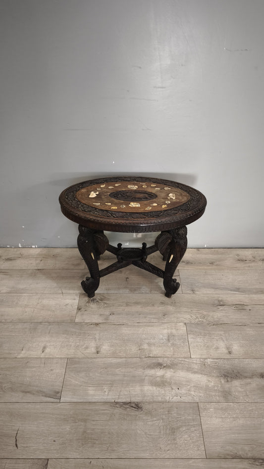 94245 Tavolino da salotto in legno etnico con elefanti decorati