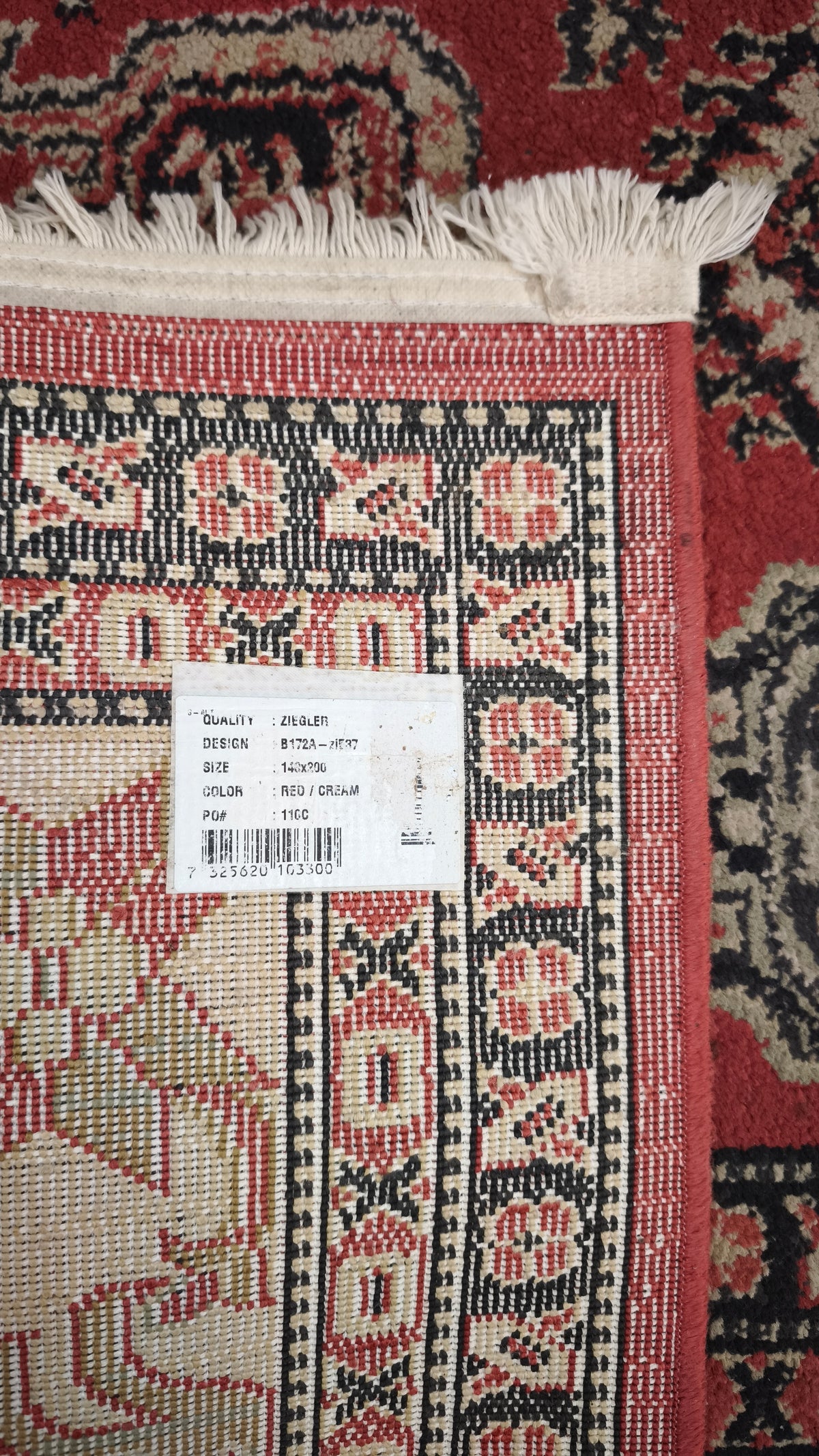 94370 Tappeto rosso e crema con decoro geometrico 137cm x 207cm
