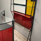 93663 Mobile bar anni '50 stile Gio Ponti in vetro decorato e metallo (con sgabelli)