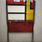 93663 Mobile bar anni '50 stile Gio Ponti in vetro decorato e metallo (con sgabelli)