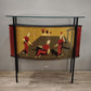 93663 Mobile bar anni '50 stile Gio Ponti in vetro decorato e metallo (con sgabelli)