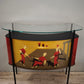 93663 Mobile bar anni '50 stile Gio Ponti in vetro decorato e metallo (con sgabelli)
