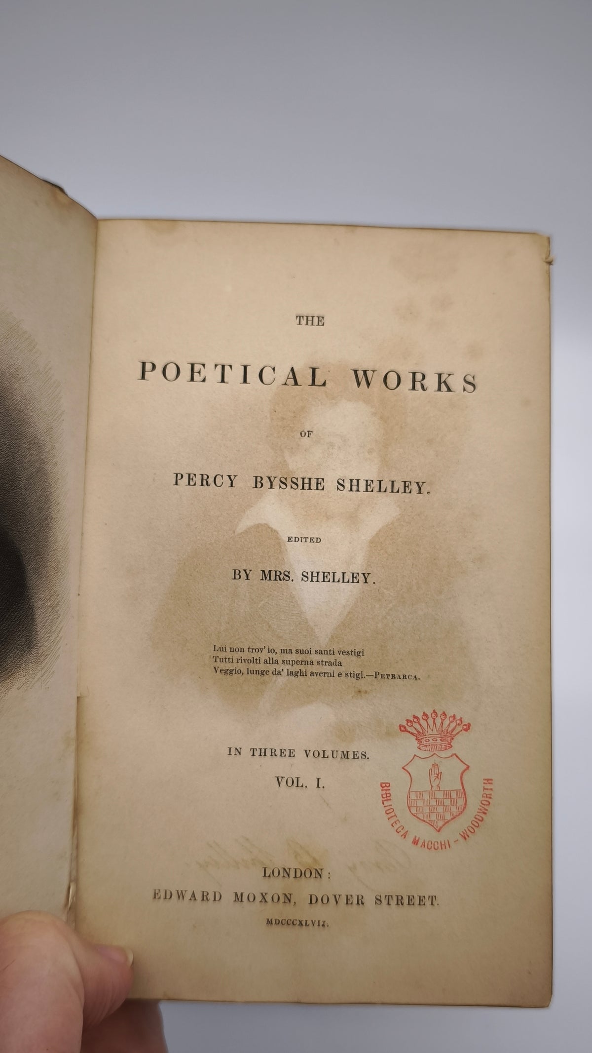 94588 Poetical works by Percy Bysshe Shelley, London, 1847, EM (3 volumi)