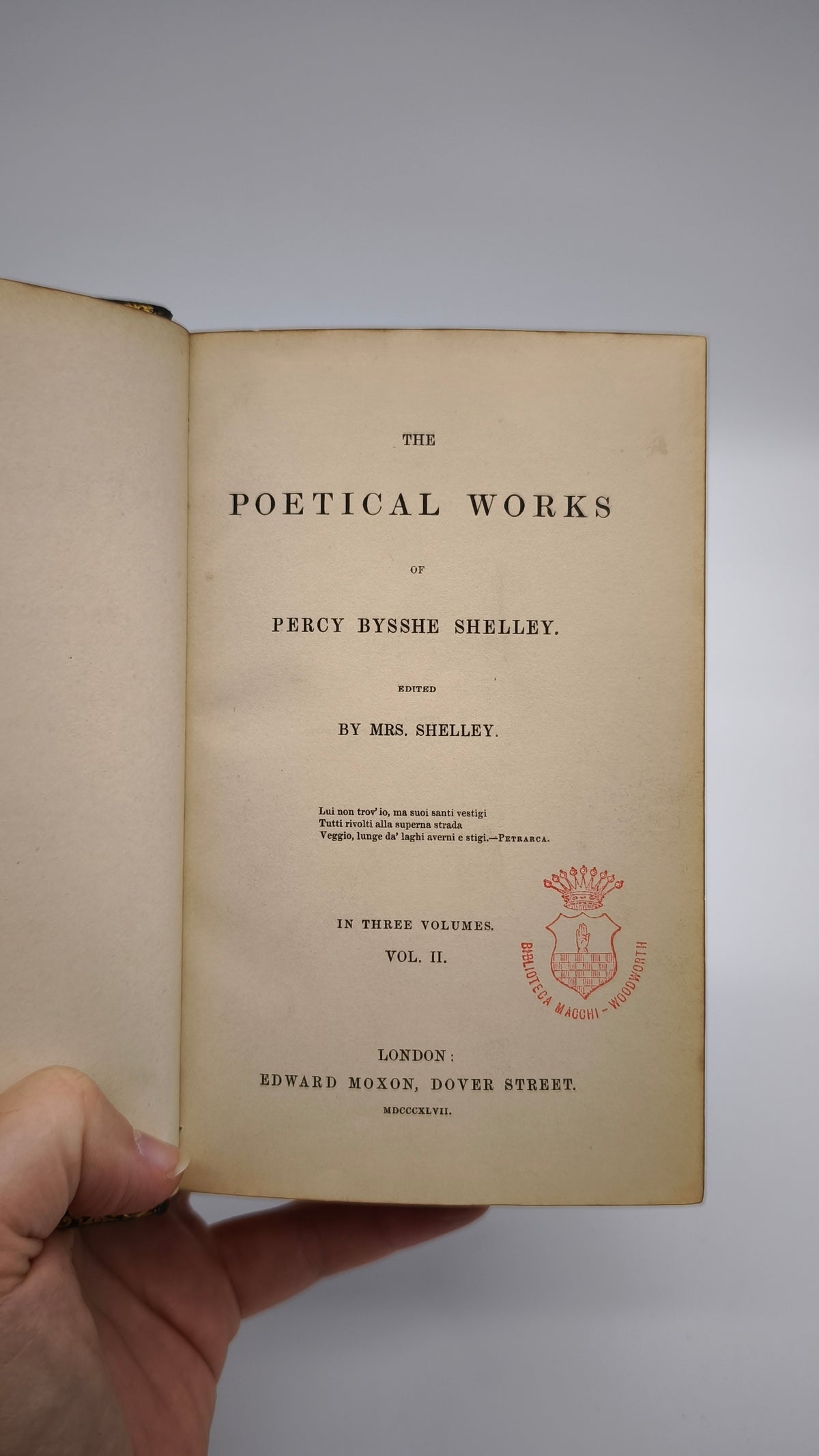 94588 Poetical works by Percy Bysshe Shelley, London, 1847, EM (3 volumi)