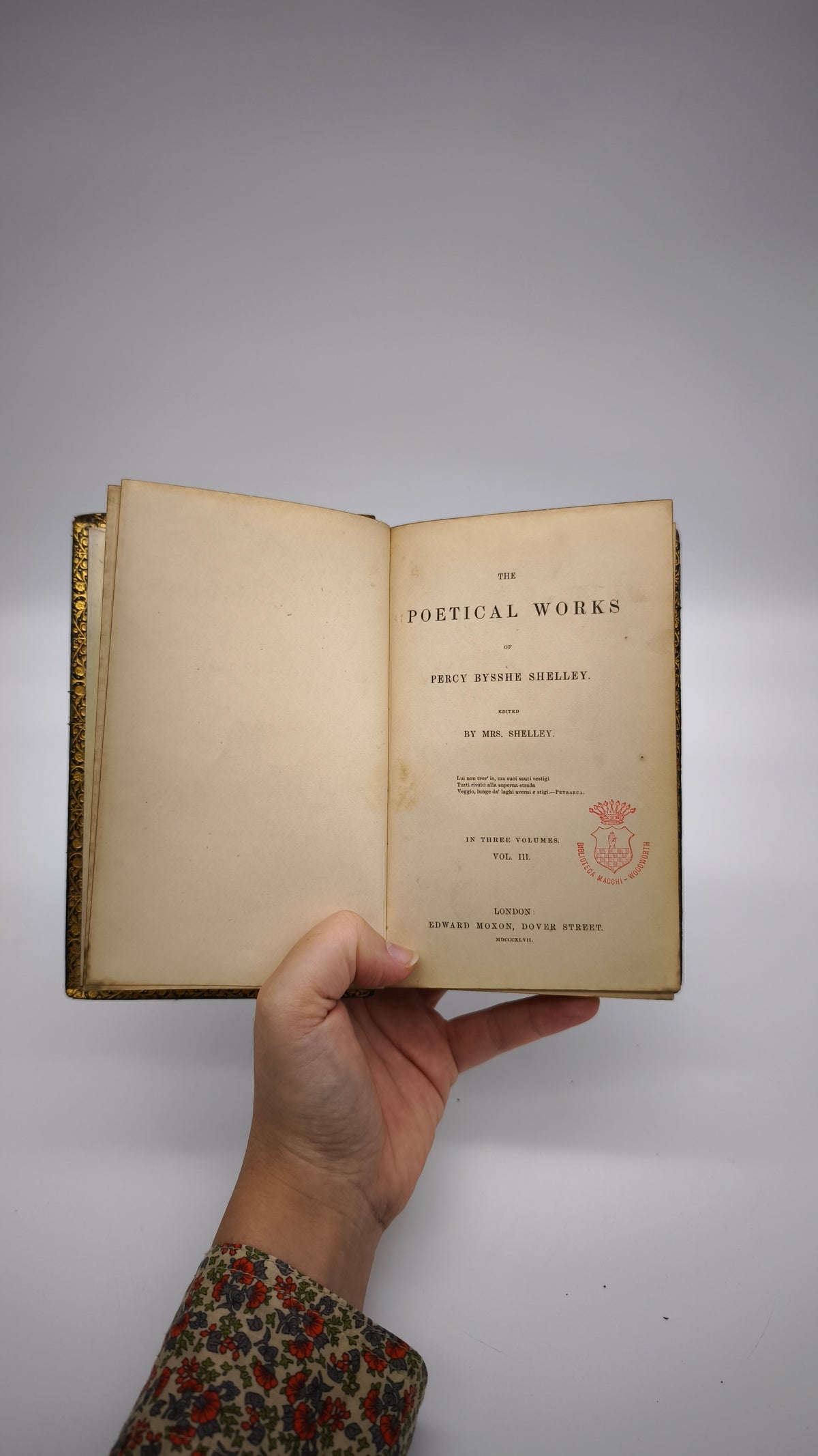 94588 Poetical works by Percy Bysshe Shelley, London, 1847, EM (3 volumi)