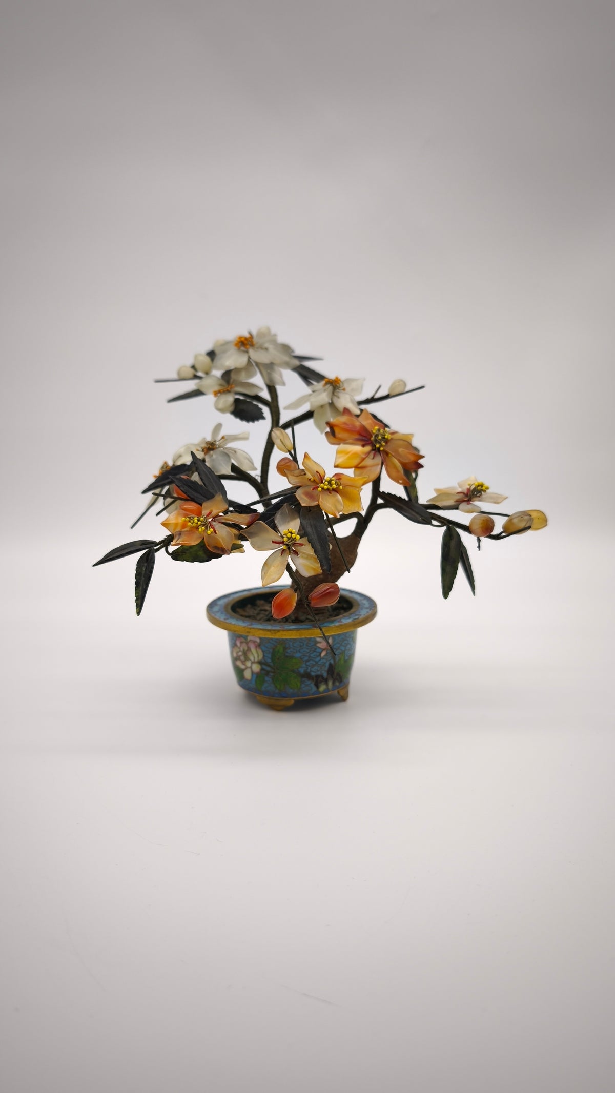 94084 Bonsai in pietre dure con vasetto cloisonné