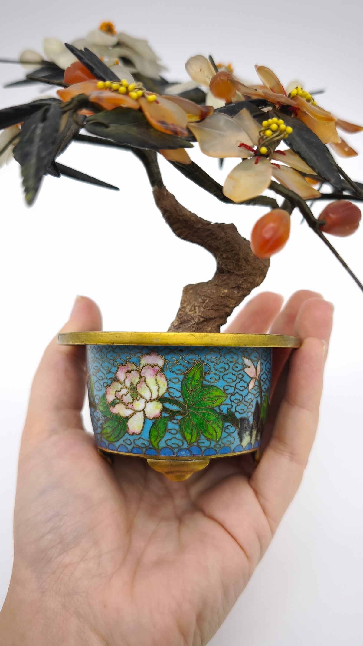 94084 Bonsai in pietre dure con vasetto cloisonné