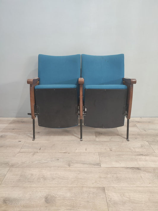 77444 Coppia di sedie da cinema in legno e tessuto blu