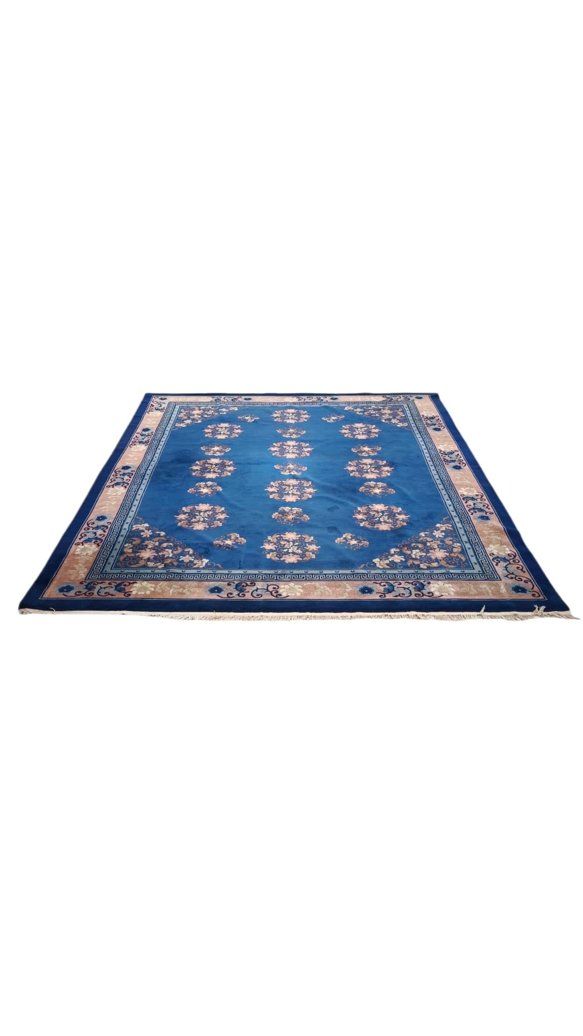 85658 Tappeto grande in fibra naturale blu e rosa con fiori 305cm x 340cm