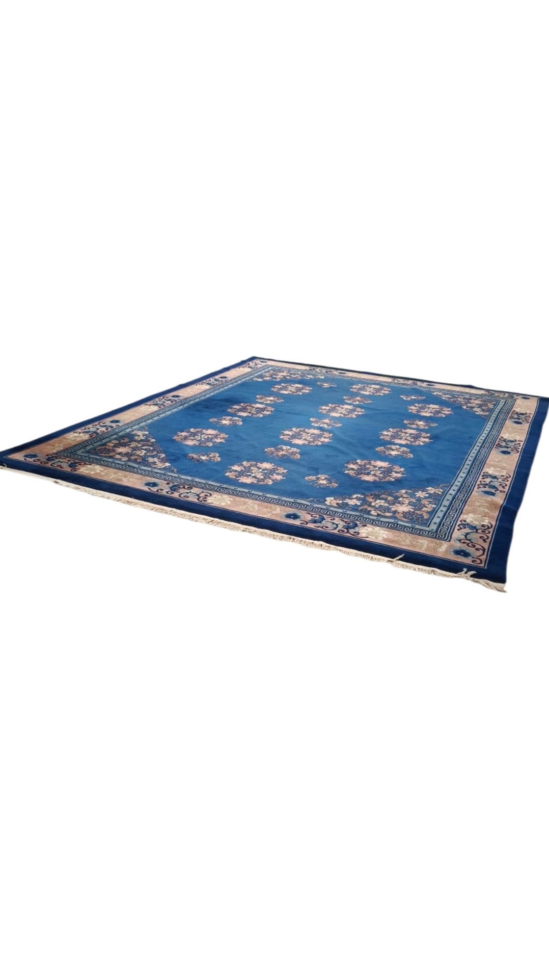 85658 Tappeto grande in fibra naturale blu e rosa con fiori 305cm x 340cm
