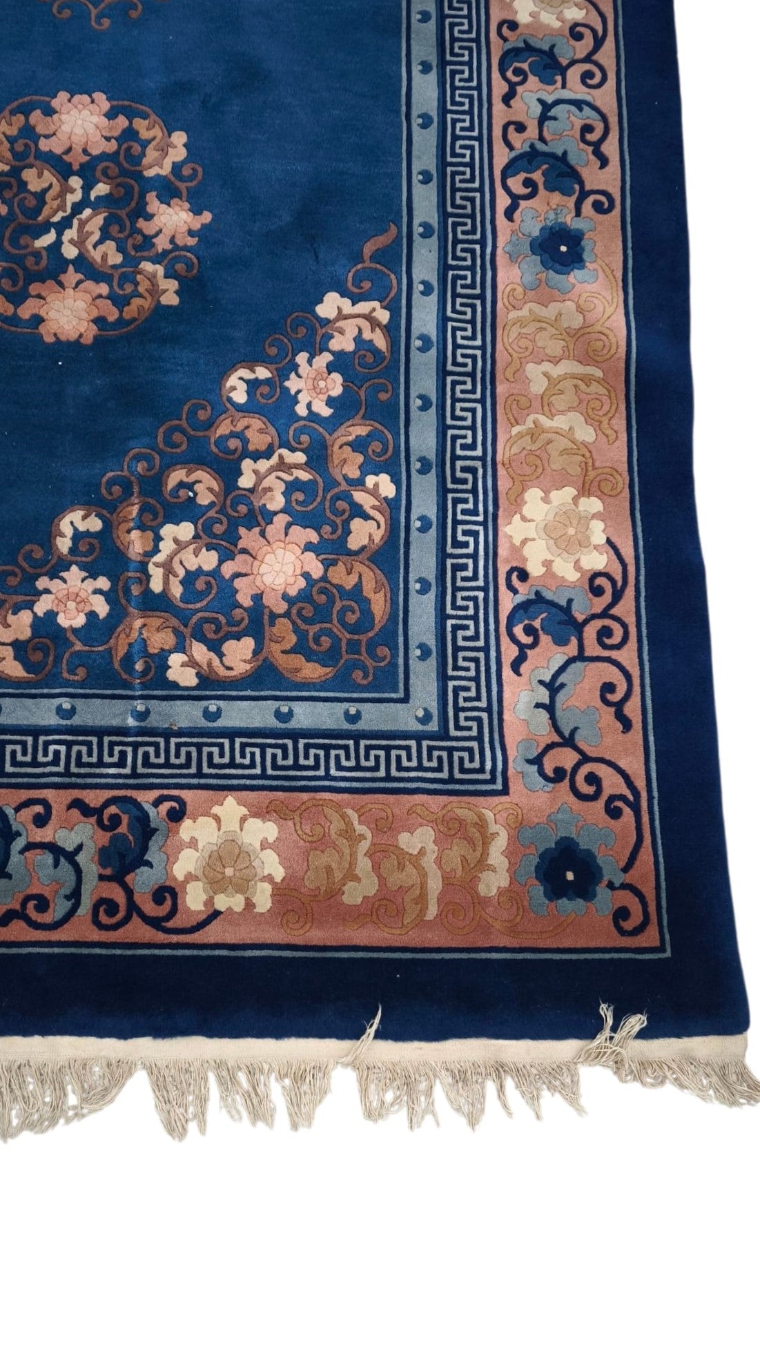 85658 Tappeto grande in fibra naturale blu e rosa con fiori 305cm x 340cm