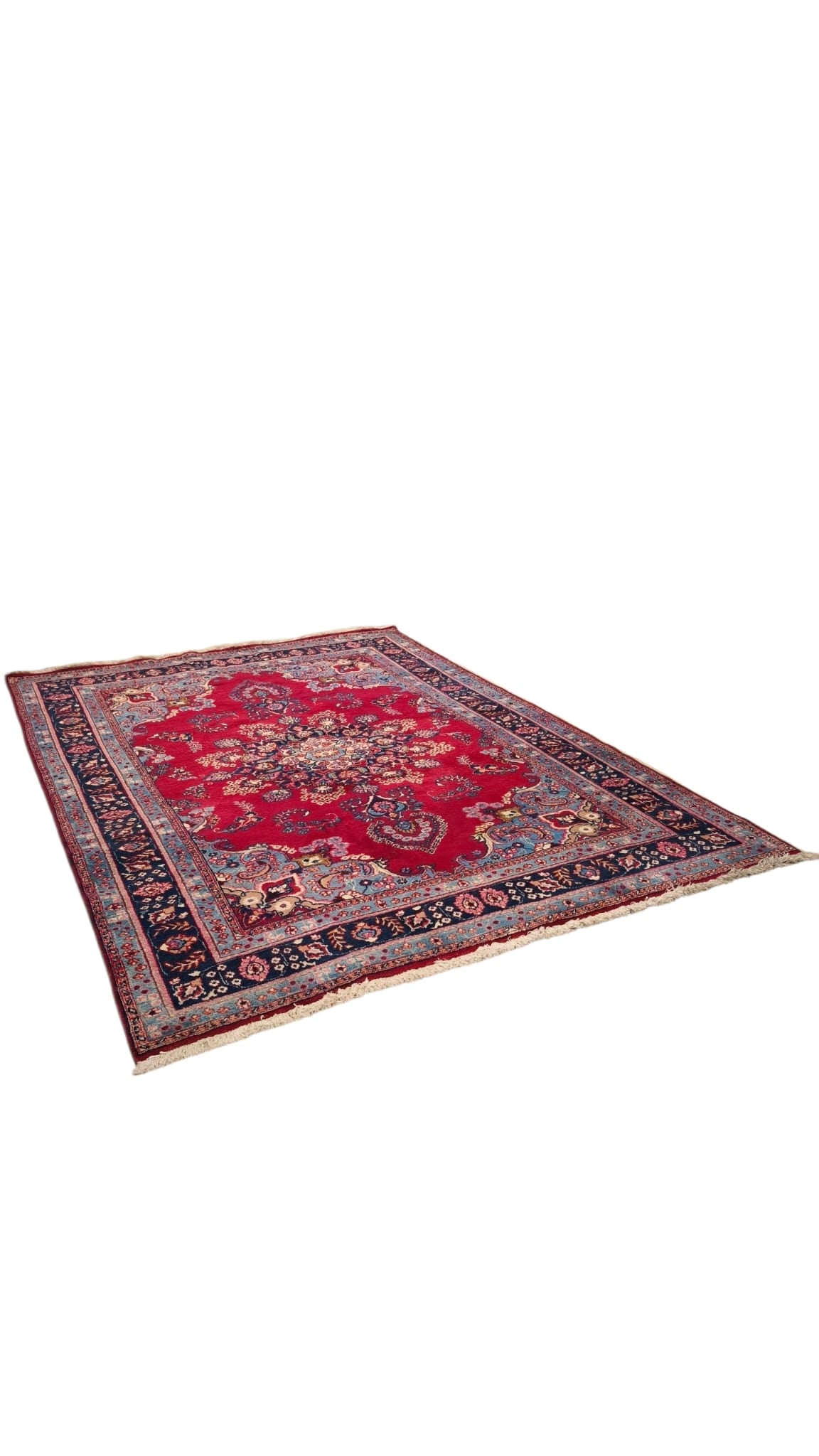 89213 Tappeto Tabriz, Iran, color ciliegia con decorazione a motivo floreale 301cm x 202cm