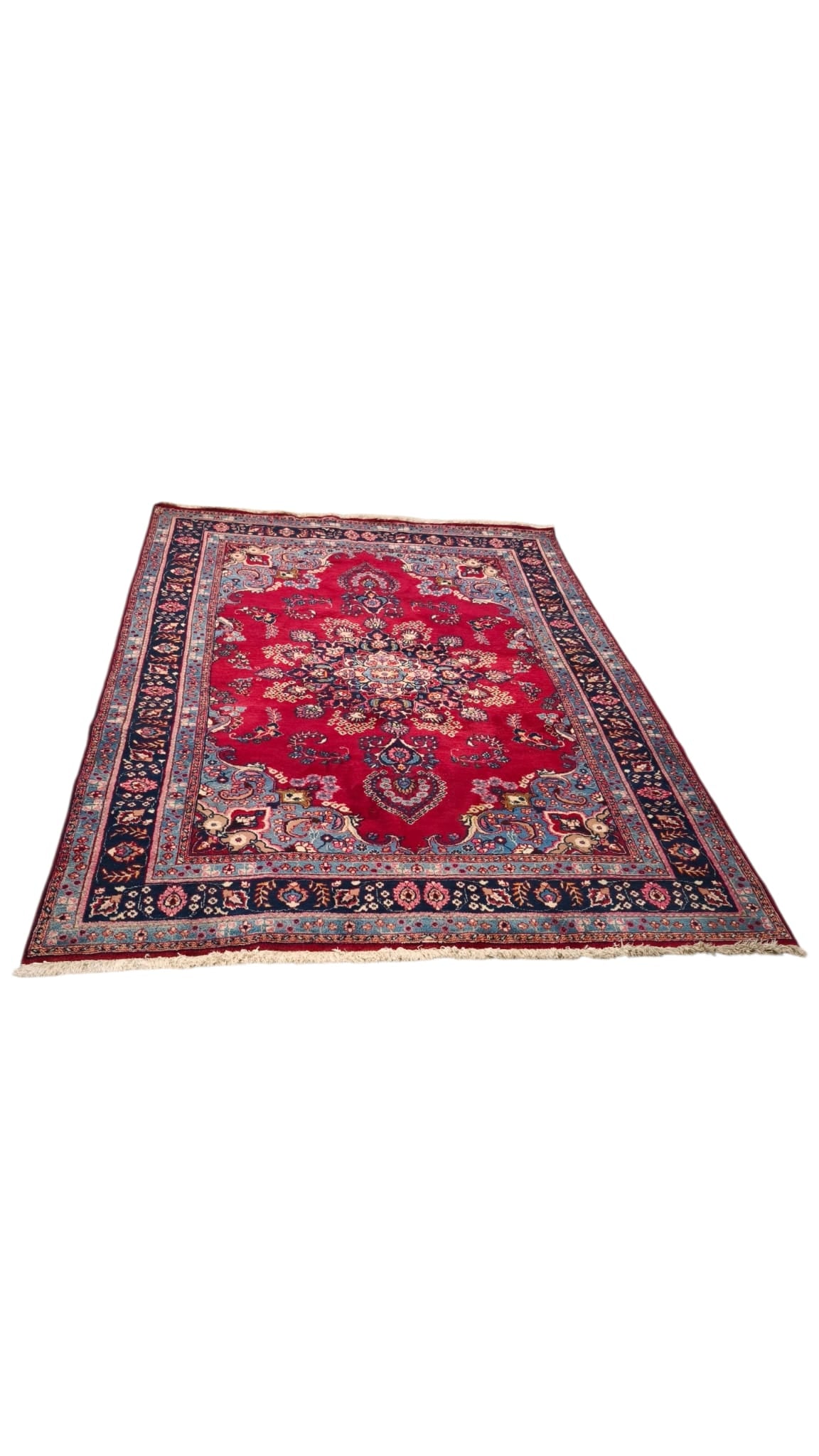 89213 Tappeto Tabriz, Iran, color ciliegia con decorazione a motivo floreale 301cm x 202cm