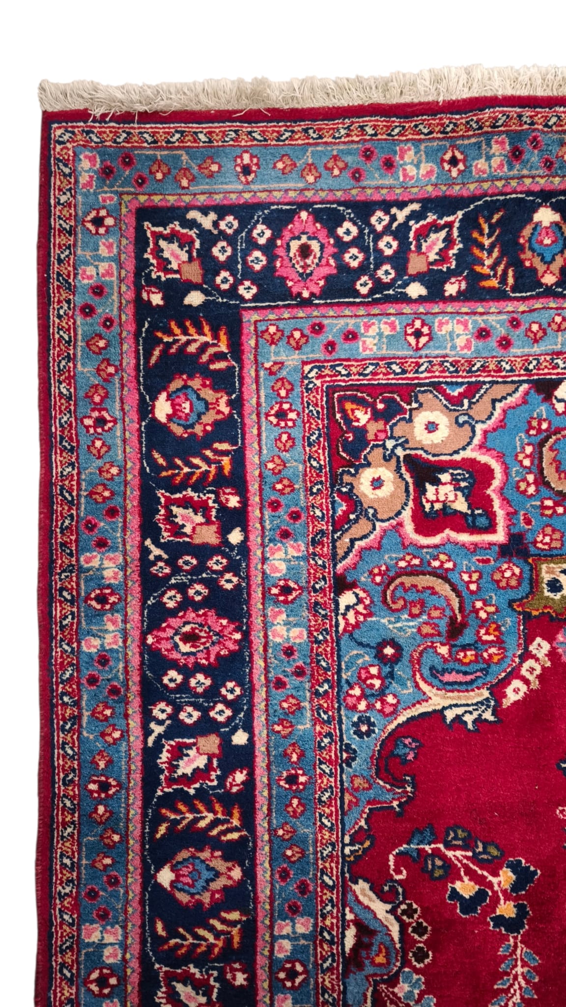 89213 Tappeto Tabriz, Iran, color ciliegia con decorazione a motivo floreale 301cm x 202cm