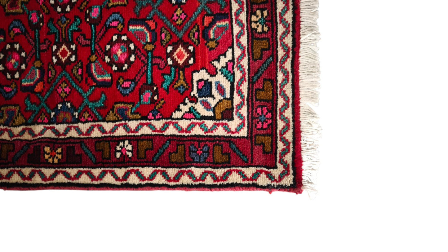 89212 Tappeto Hamedan, Persia, rosso, cotone e lana con decorazione a motivo floreale 128cm x 72cm