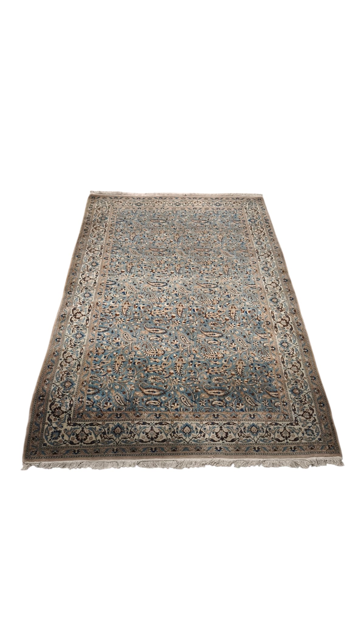 89282 Tappeto in fibra naturale base celeste con decorazione a motivo floreale 130cm x 210cm