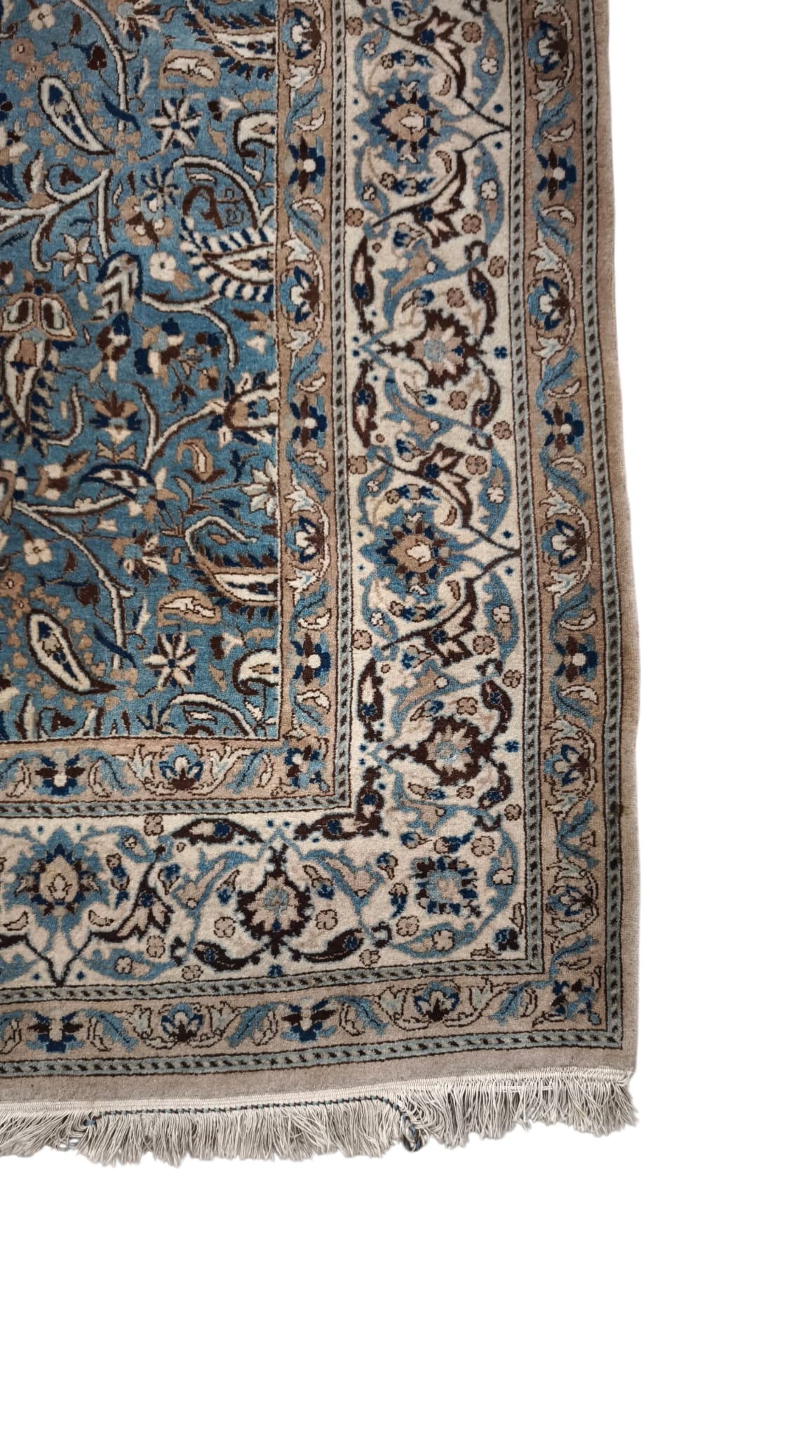 89282 Tappeto in fibra naturale base celeste con decorazione a motivo floreale 130cm x 210cm