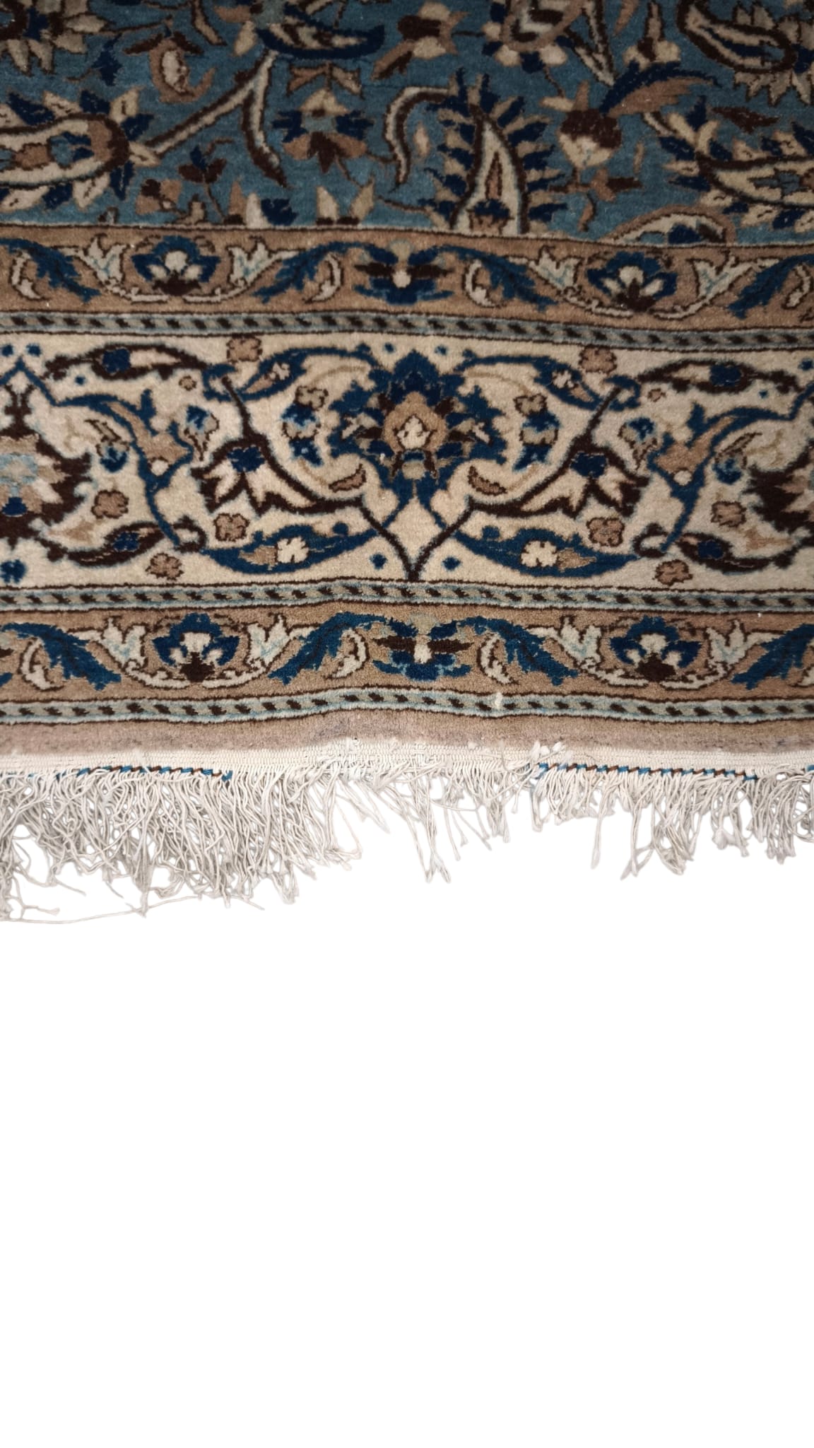 89282 Tappeto in fibra naturale base celeste con decorazione a motivo floreale 130cm x 210cm