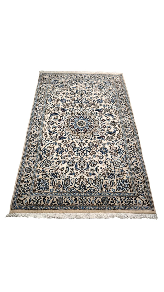 91109 Tappeto bianco e blu con decorazione floreale 215cm x 120cm