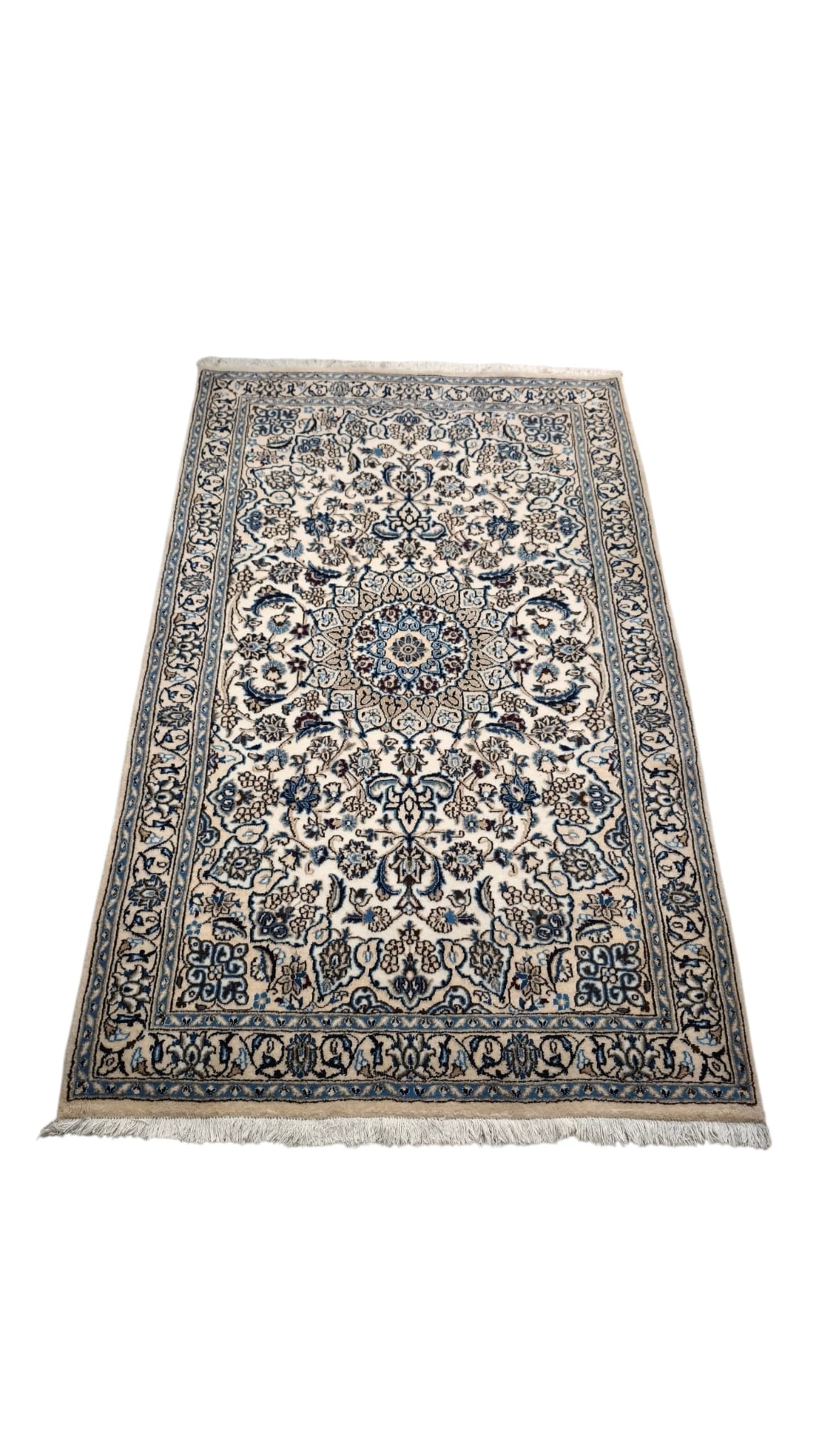 91109 Tappeto bianco e blu con decorazione floreale 215cm x 120cm