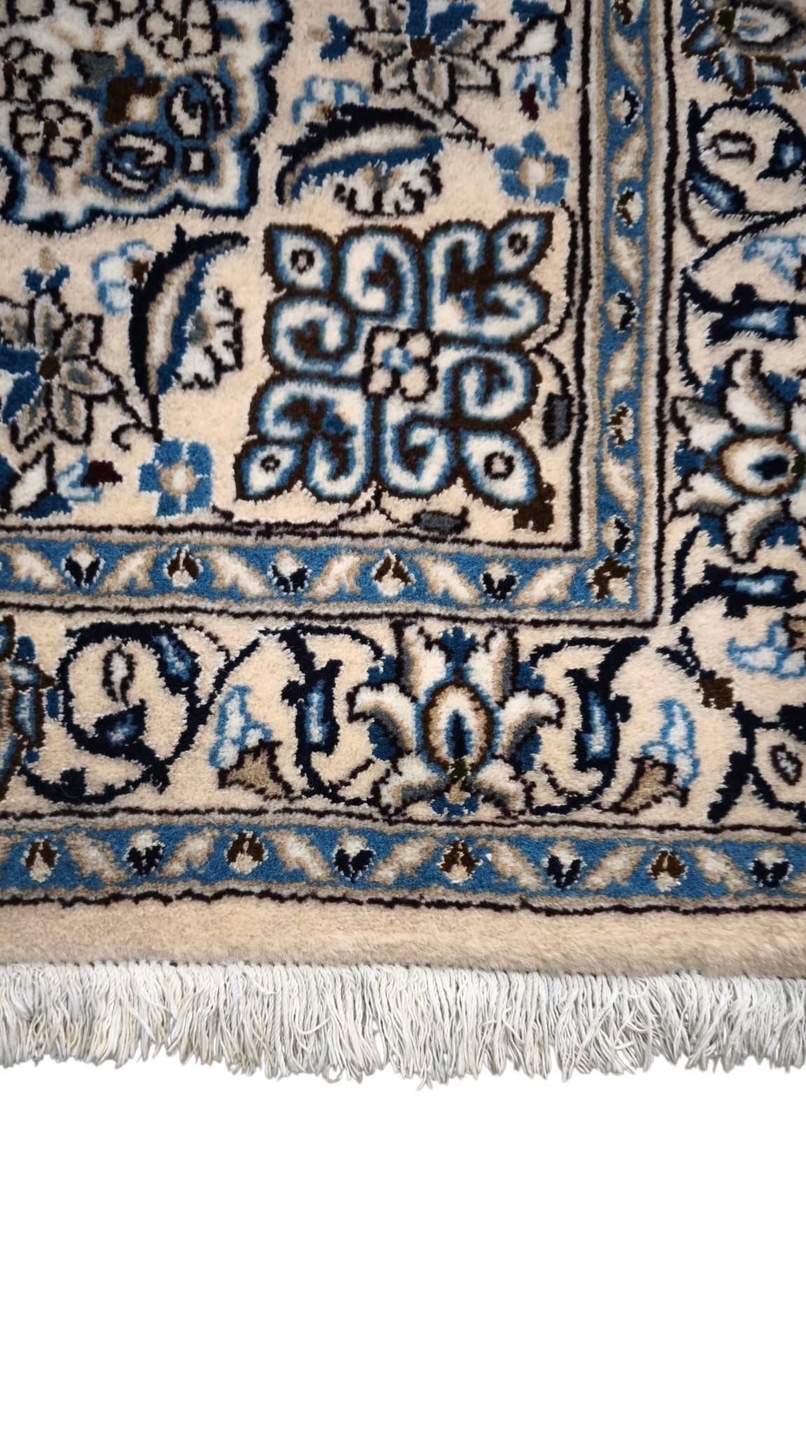 91109 Tappeto bianco e blu con decorazione floreale 215cm x 120cm