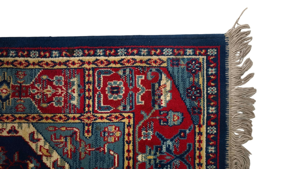 93921 Tappeto in fibra naturale blu e rosso con decoro a motivo floreale 120cm x 176cm