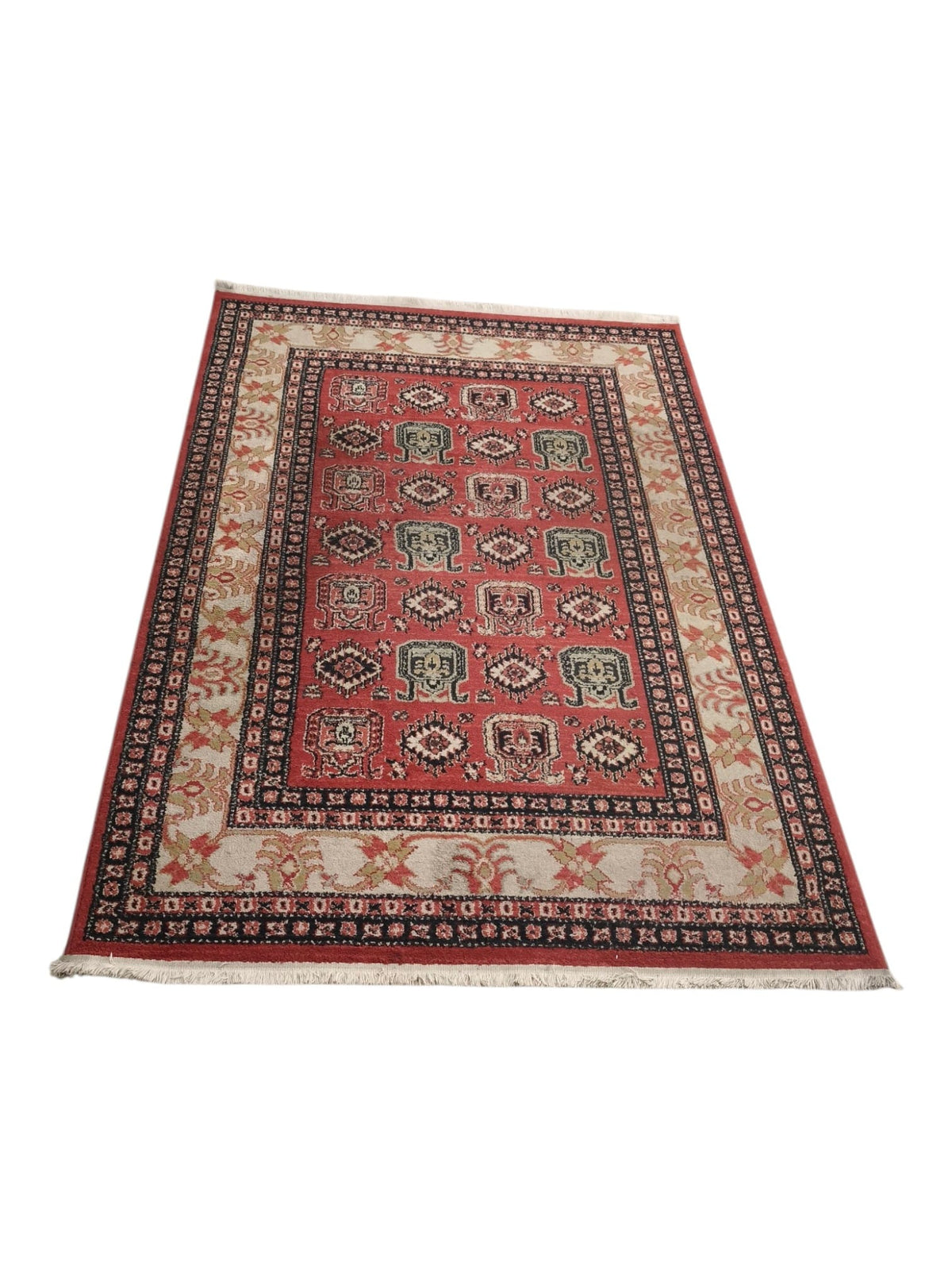 94370 Tappeto rosso e crema con decoro geometrico 137cm x 207cm