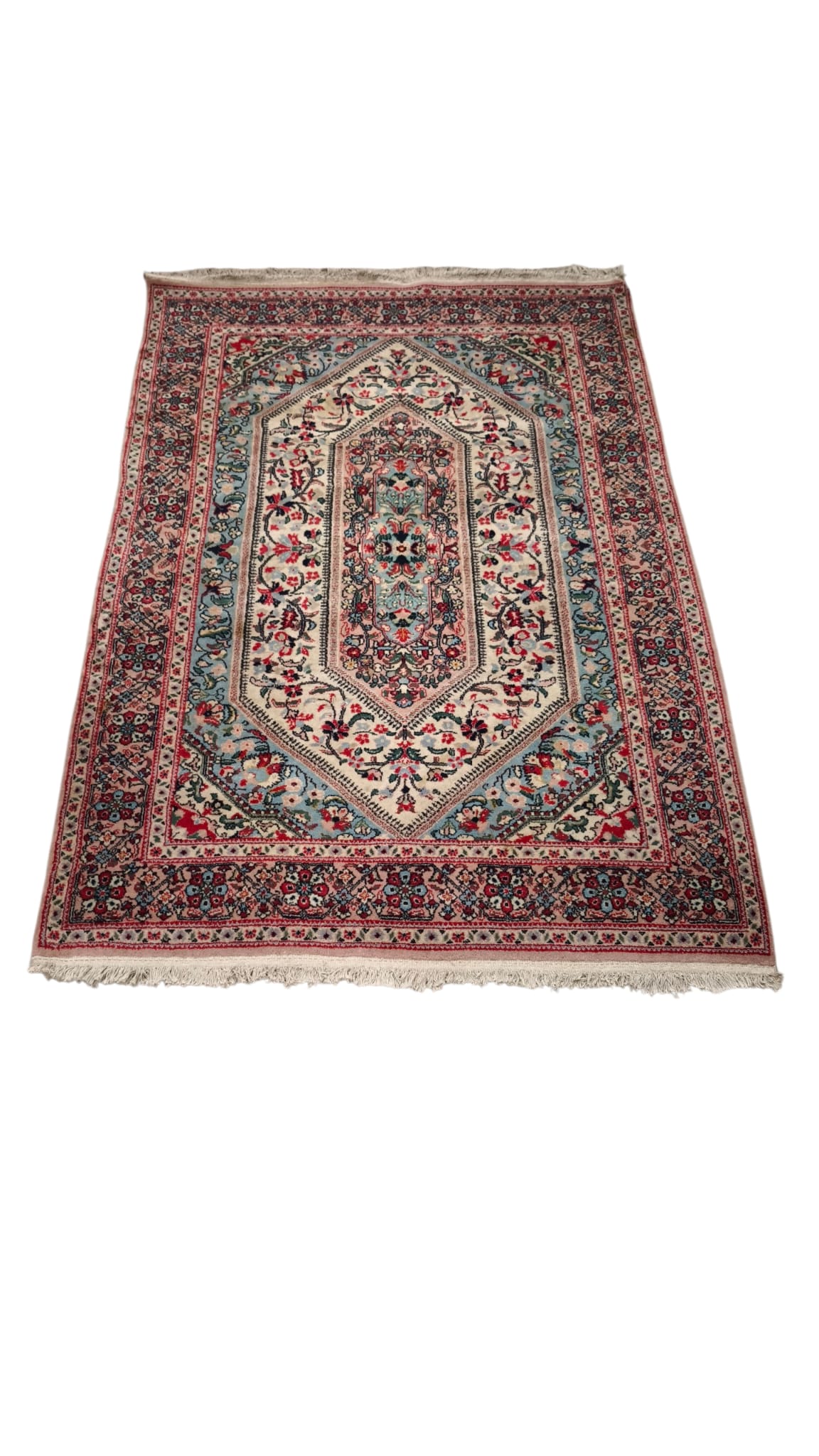 89281 Tappeto in fibra naturale rosa con decorazione a motivo floreale 120cm x 180cm