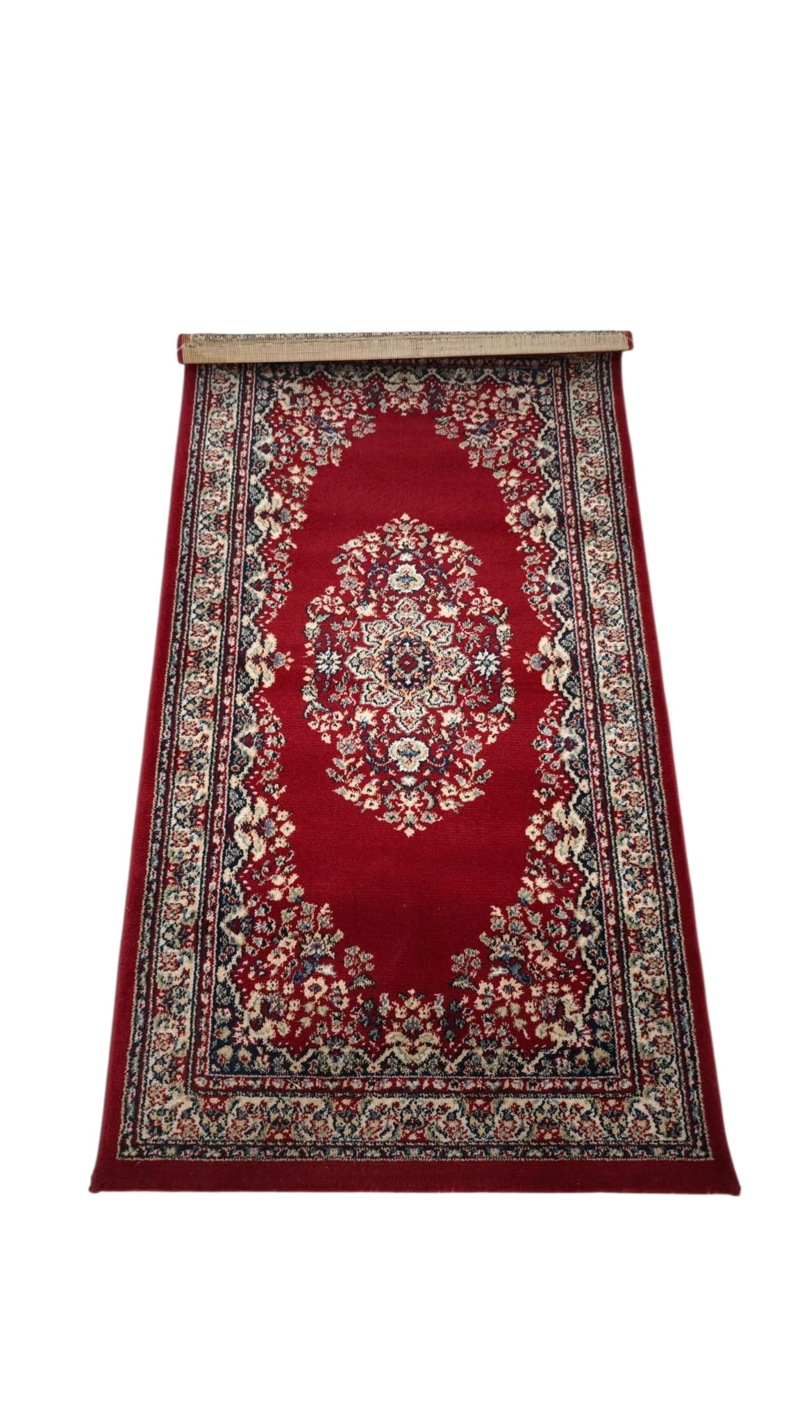 93920 Tappeto in fibra naturale rosso con decoro a motivo floreale 148cm x 80cm