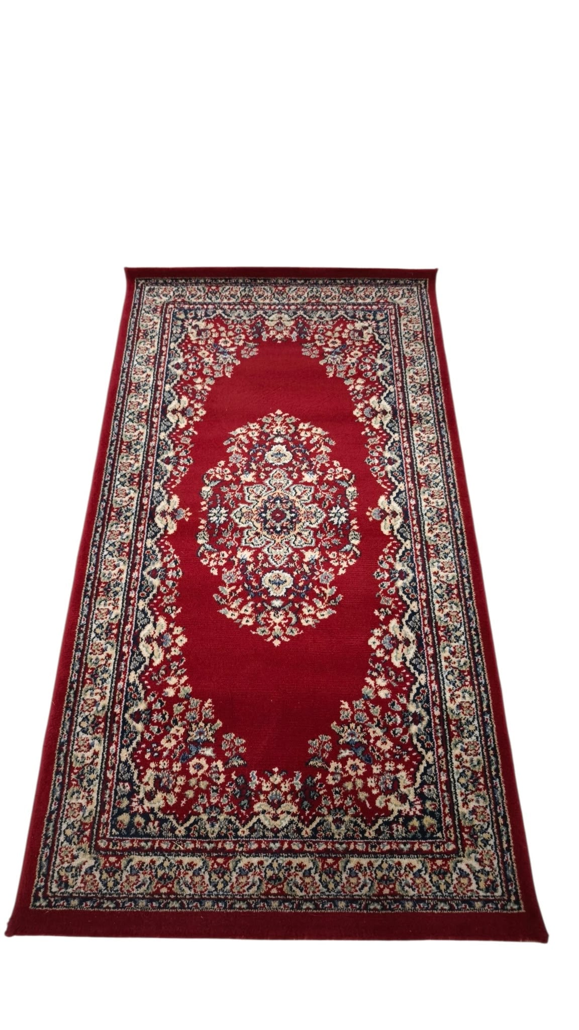 93920 Tappeto in fibra naturale rosso con decoro a motivo floreale 148cm x 80cm