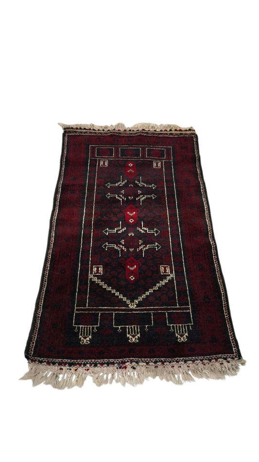 93919 Tappeto in fibra naturale rosso e nero con decoro a motivo geometrico 140cm x 85cm
