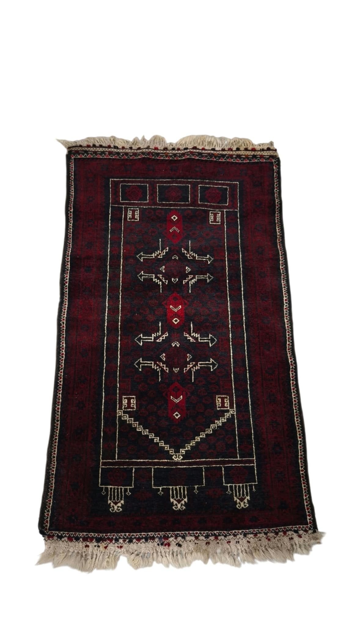 93919 Tappeto in fibra naturale rosso e nero con decoro a motivo geometrico 140cm x 85cm