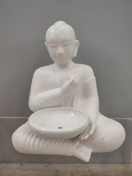 58444 Base lampada Buddha in ceramica bianca